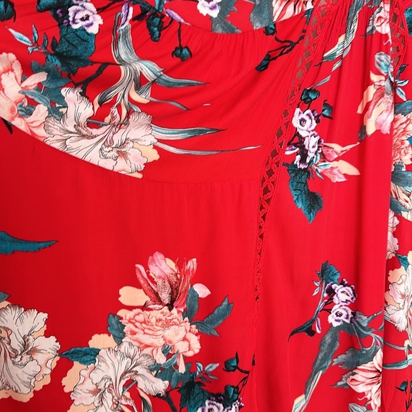 JAASE Red Floral Maxi Dress Bronte Lover’s Passion Print Boho Crochet, Medium - Picture 4 of 16